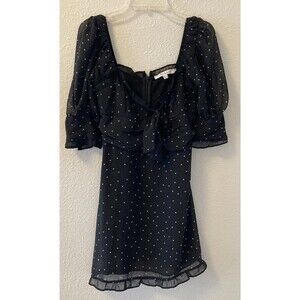 Peiran Dress Polka Dot Black White Womens Small Puff Sleeve Mini Dress Romantic